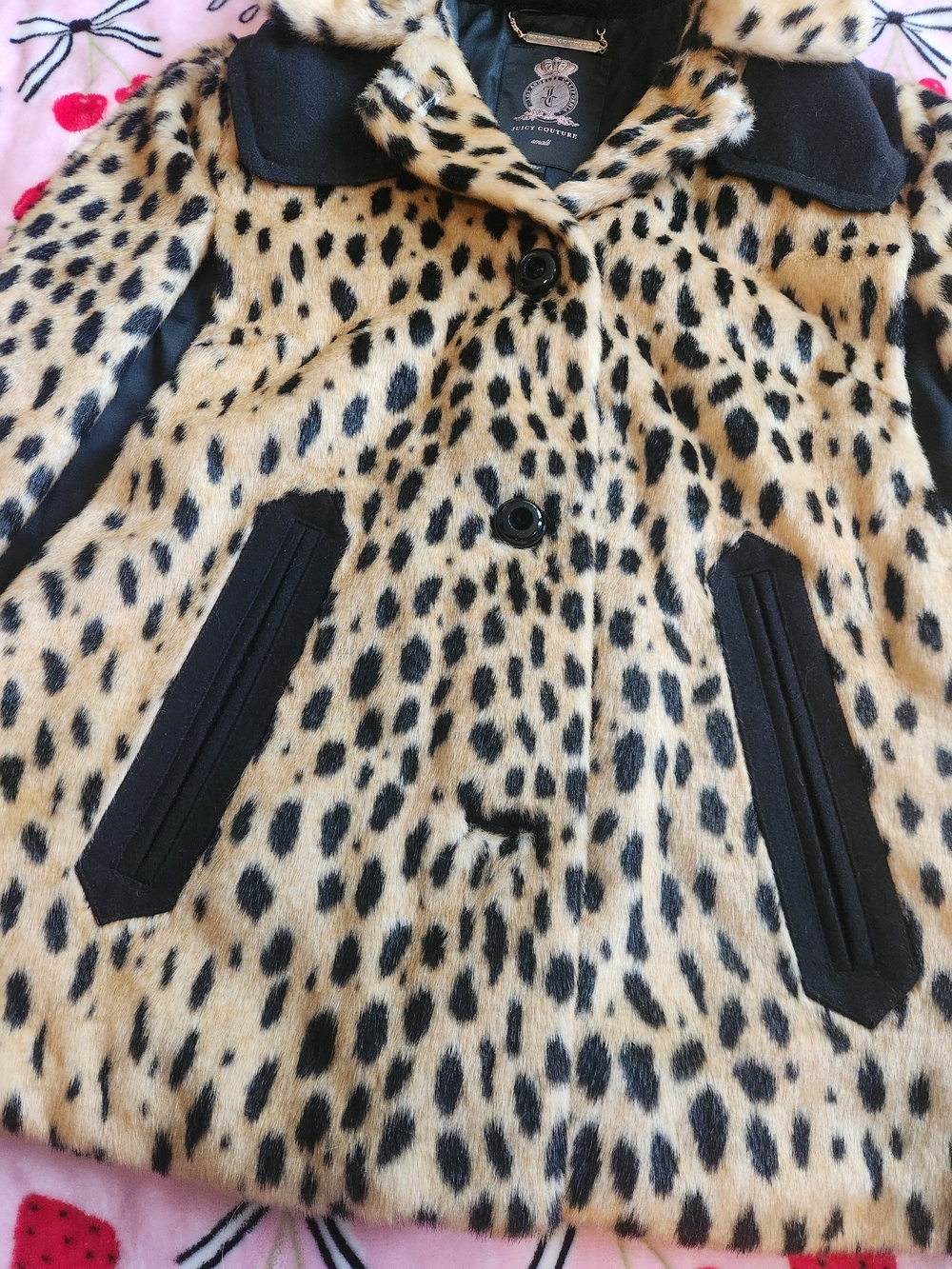 Juicy Couture Leopard Print Faux Fur Coat with Black Trim Gyaru Glam Gal - Picture 5 of 11
